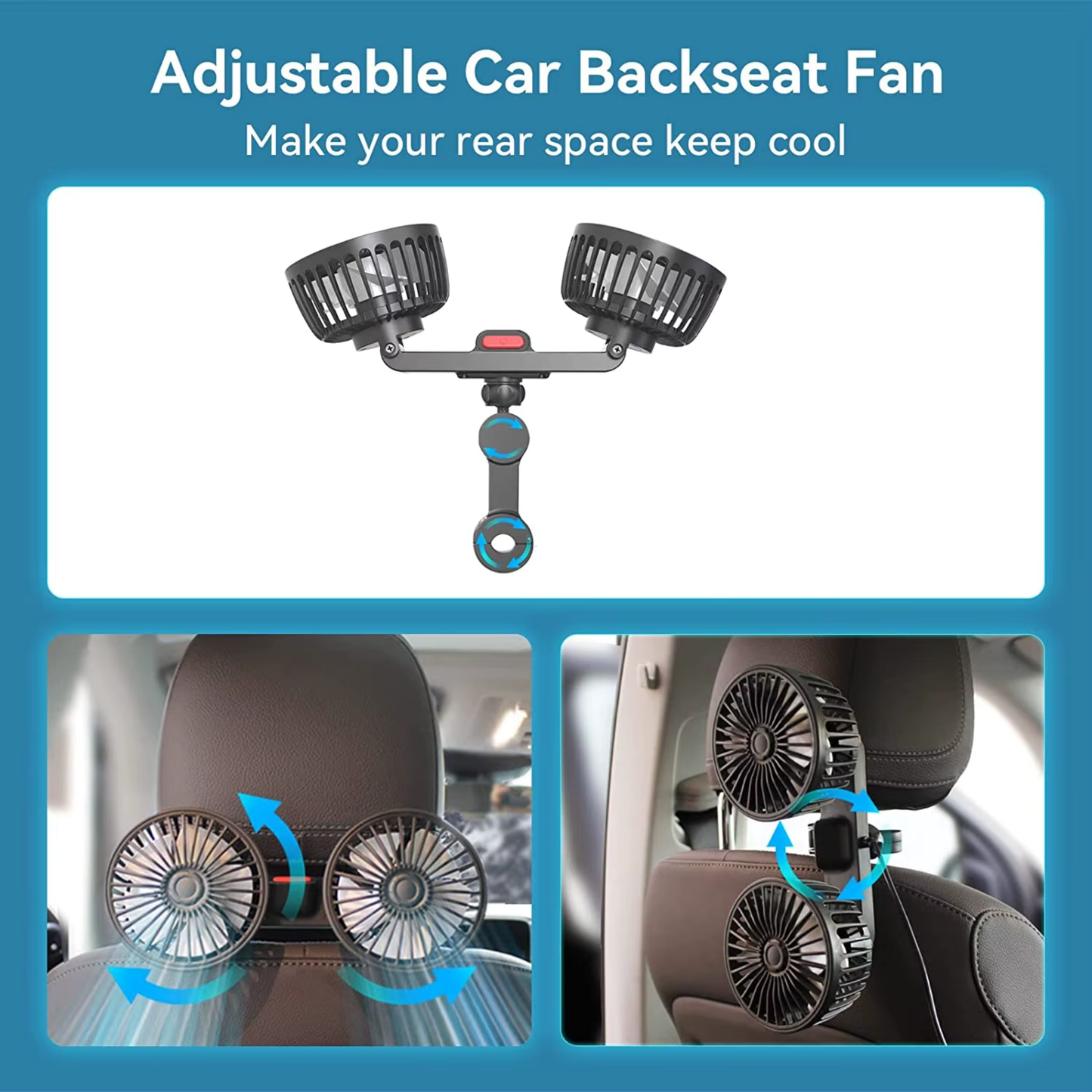 360° USB Car Fan · Dual-Head
